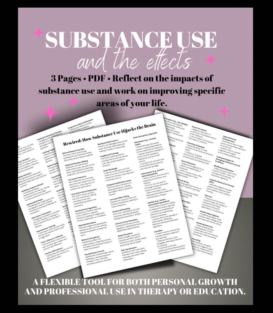 Substance Use and Effects Cheat Sheet Addiction Reference Guide Coping Strategies Personal Recovery Tool
