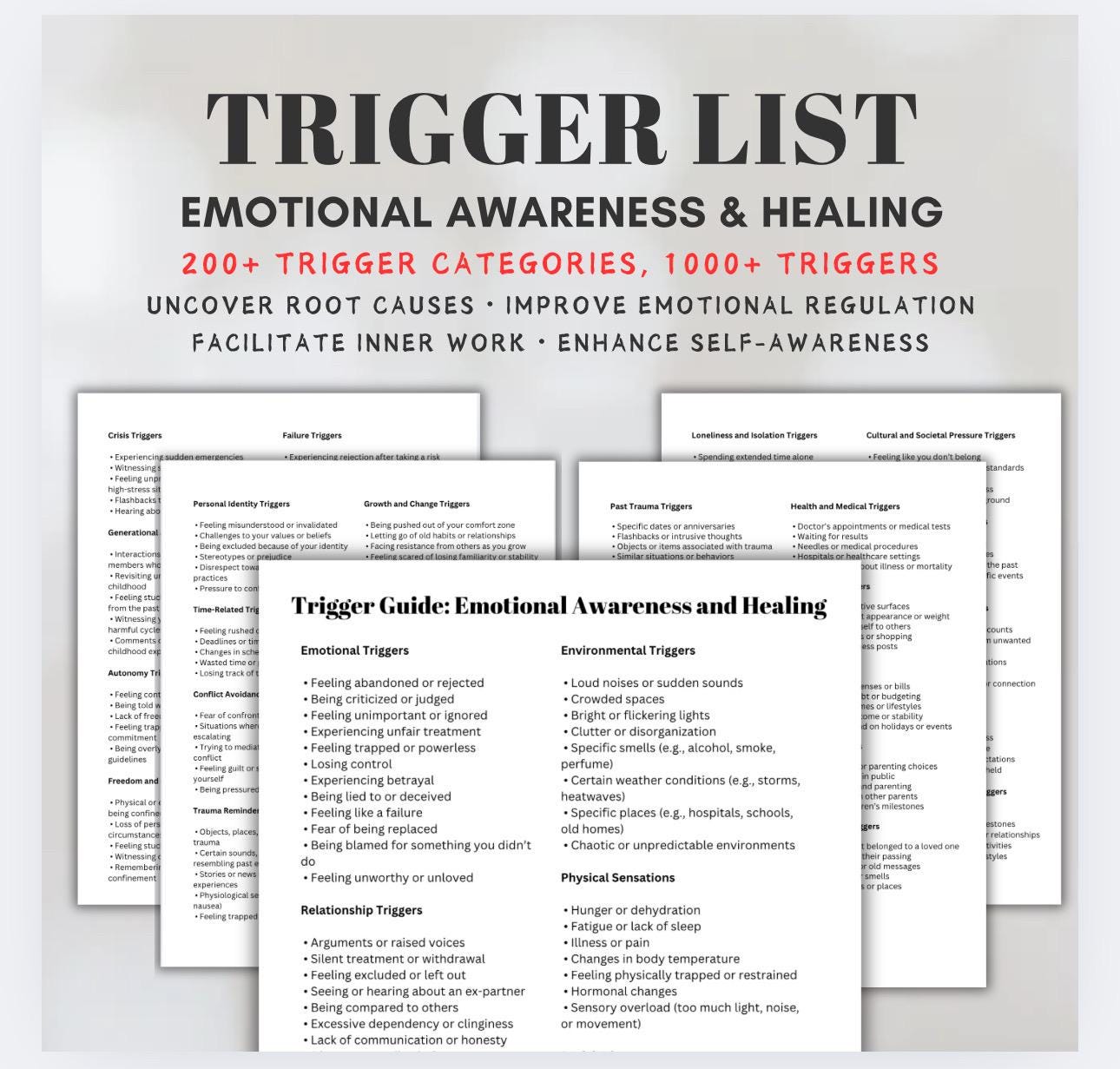 Mental Health Trigger List, Deep Reflection Tool (Digital Download)