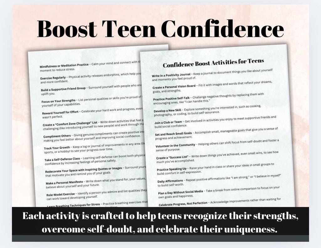 Teen Confidence Activities Guide, Self-Esteem Workbook (PDF Download)