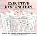 Executive Function Dysfunction Cheat Sheet Regulate Thoughts & Behaviors ADHD Tool