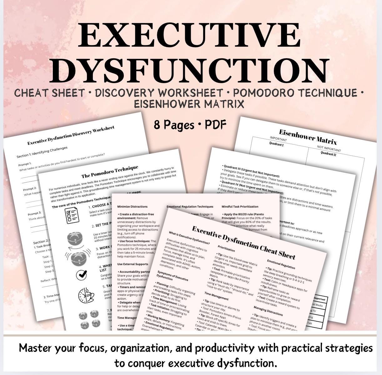 Executive Function Dysfunction Cheat Sheet Regulate Thoughts & Behaviors ADHD Tool