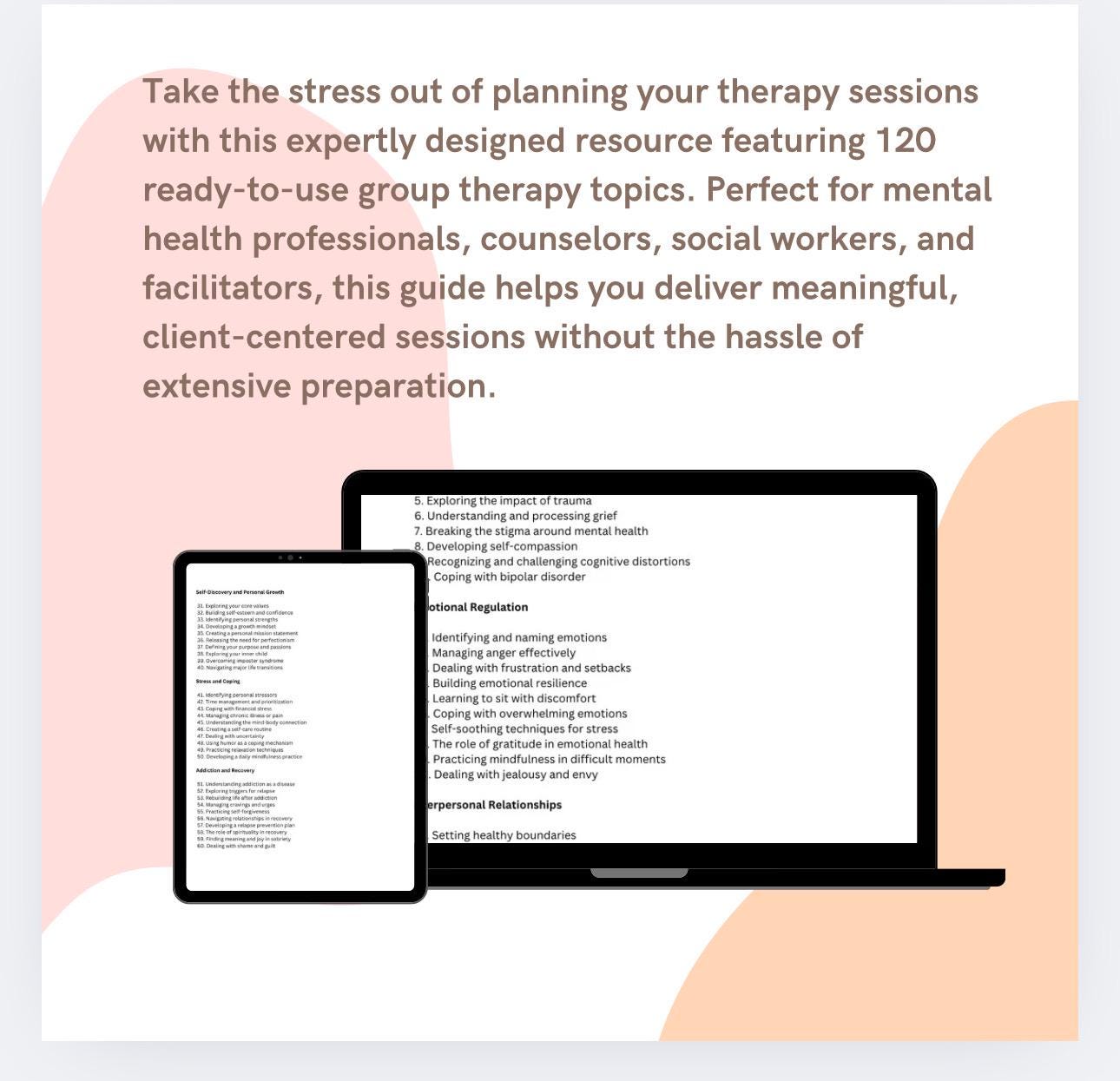 Adult Group Therapy Topics: Session Planning, Emotional Support (PDF)