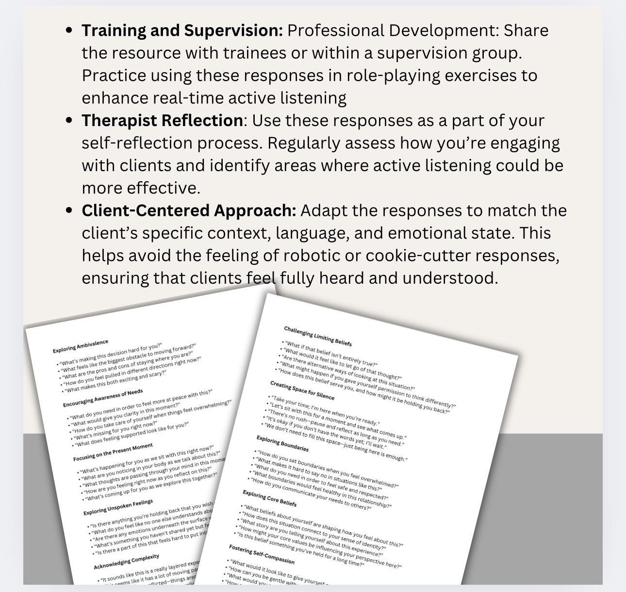 Active Listening Responses for Therapists: Communication Toolkit (Digital Download)