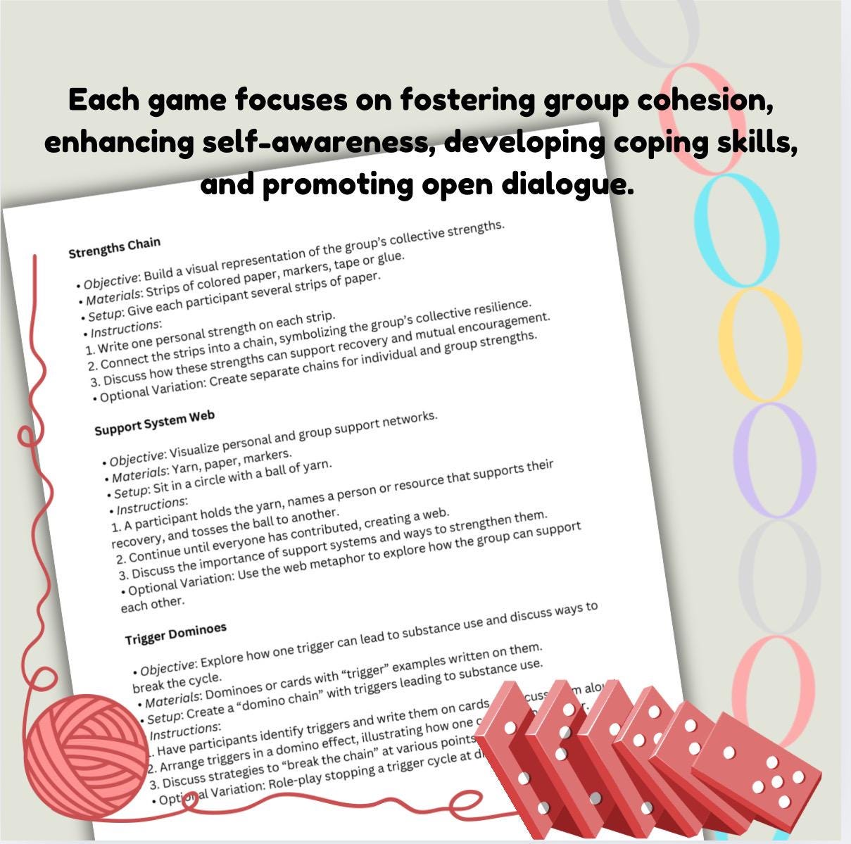 Addiction Recovery Group Therapy Games: 50+ Activities Substance Abuse Recovery Tool (PDF)