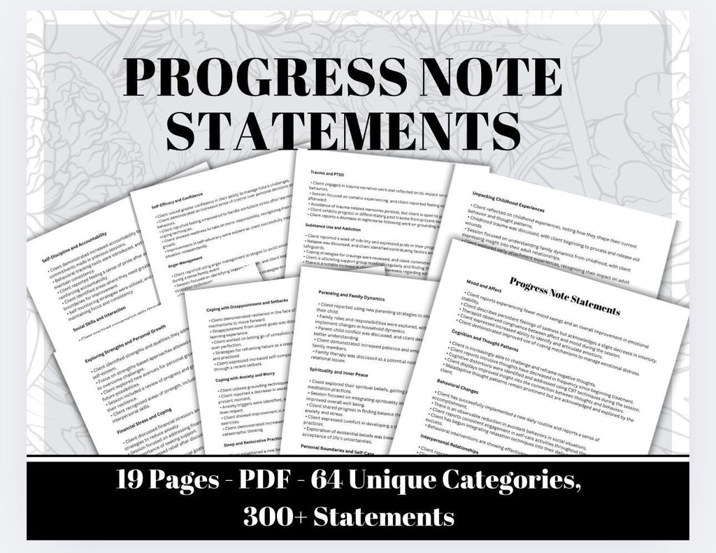 Therapy Progress Notes: 300+ Clinical Phrases, Report Tool (PDF)