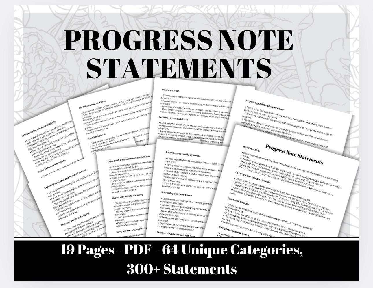 Therapy Progress Notes: 300+ Clinical Phrases, Report Tool (PDF)
