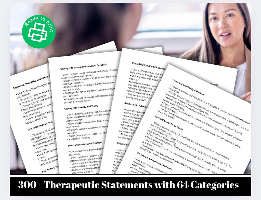 Therapy Progress Notes: 300+ Clinical Phrases, Report Tool (PDF)