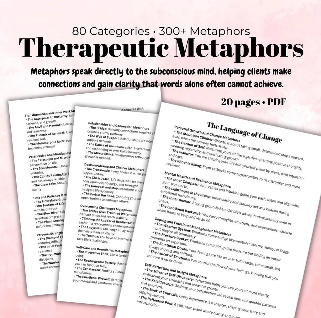 Therapy Metaphors & Analogies Tool for Emotional Growth Mental Health Personal Development Printable