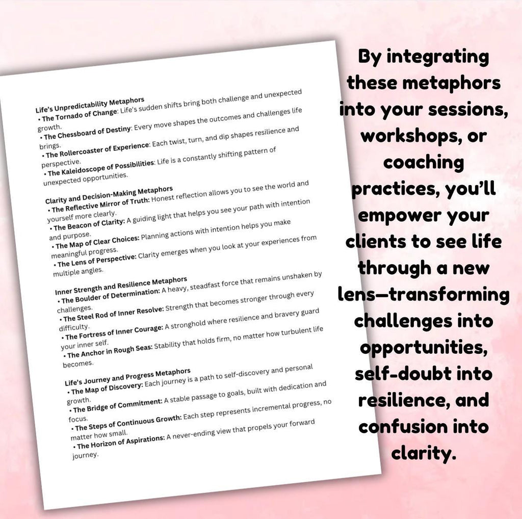 Therapy Metaphors & Analogies Tool for Emotional Growth Mental Health Personal Development Printable
