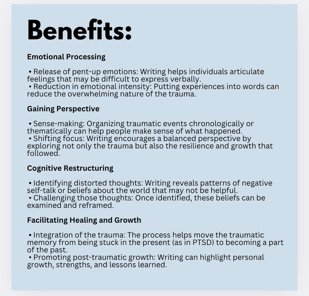 Writing a Trauma Narrative Therapy Guide, Self Reflection Workbook (PDF Download)