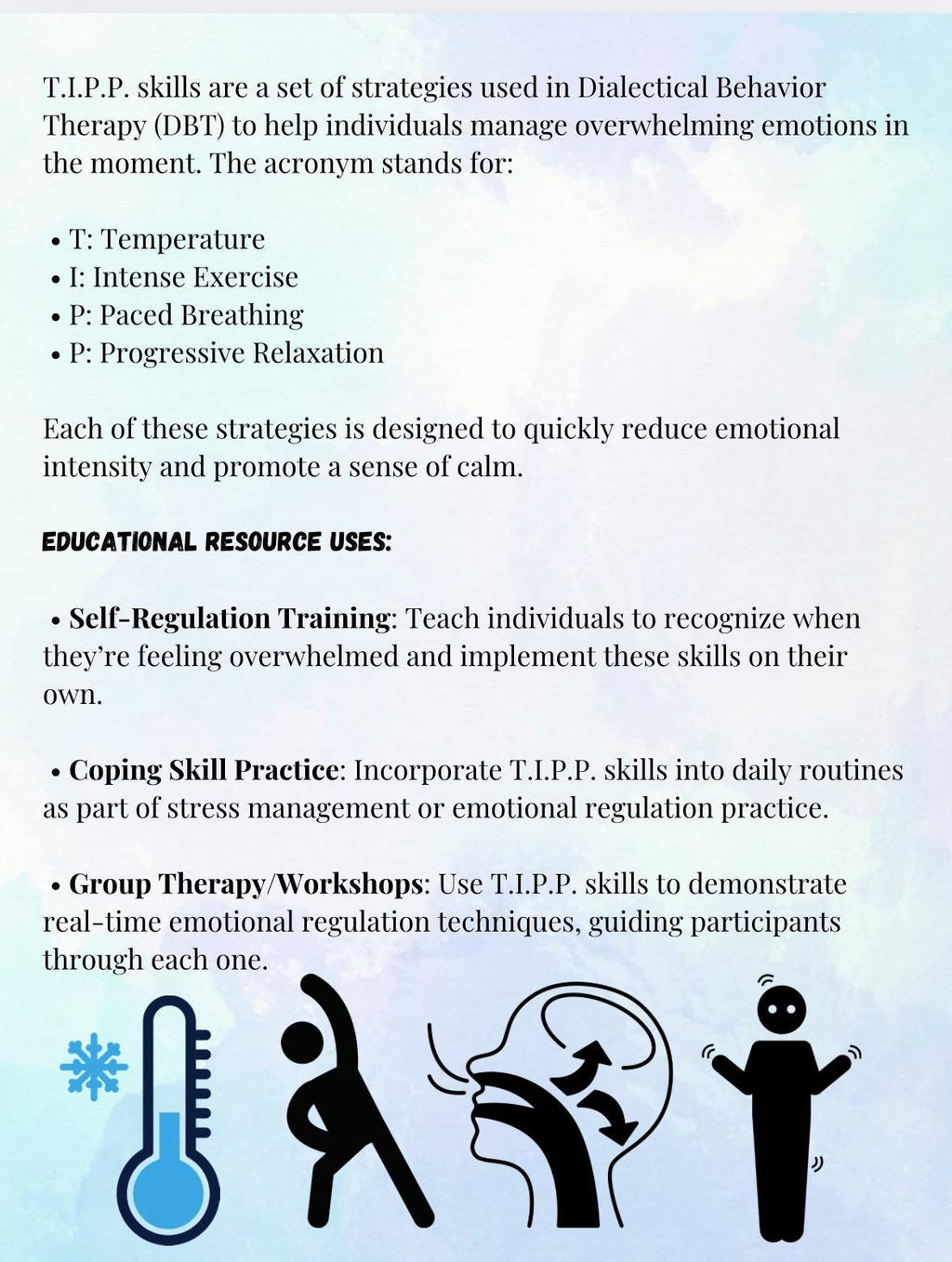DBT TIPP Skills Handout, Emotional Regulation Therapy Resource (PDF)