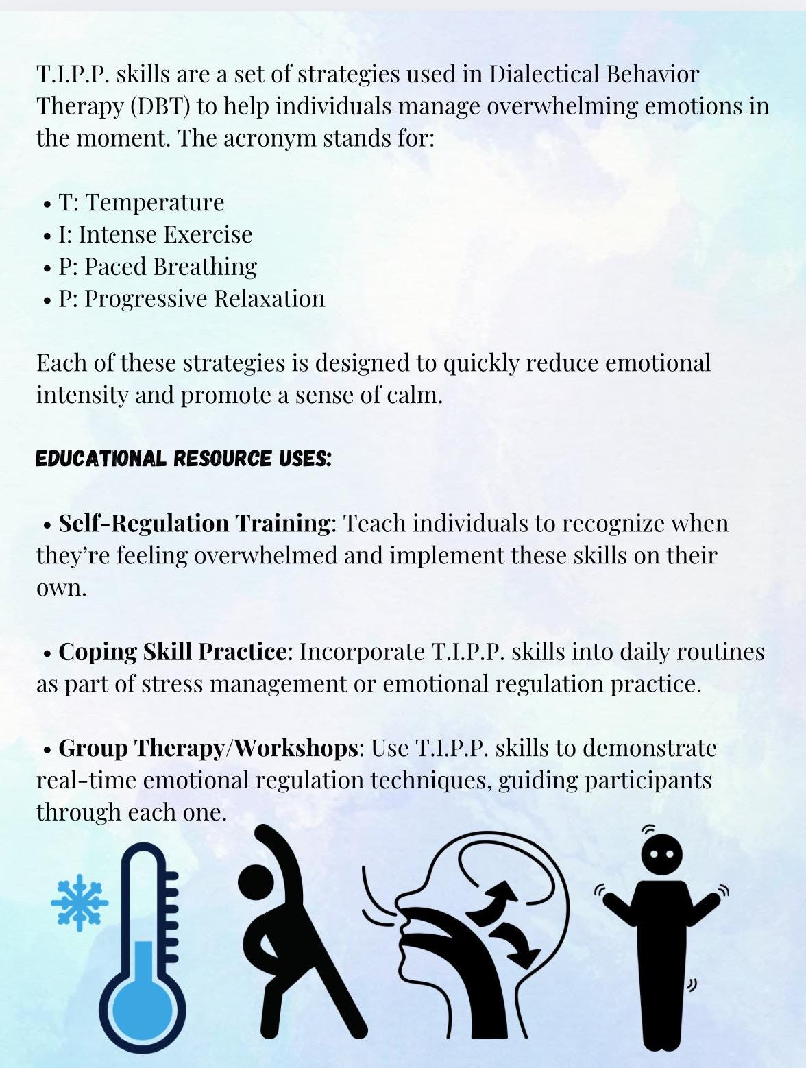 DBT TIPP Skills Handout, Emotional Regulation Therapy Resource (PDF)