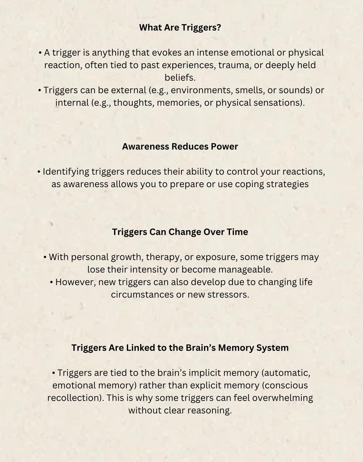 Mental Health Trigger List, Deep Reflection Tool (Digital Download)