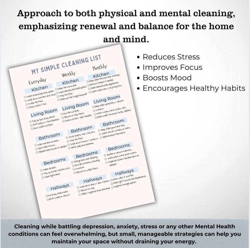 Depression Cleaning Guide: Mental Health, OCD & Anxiety (PDF)