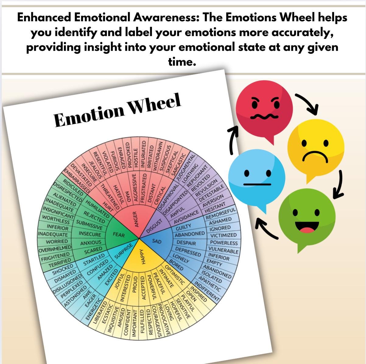 Emotion Wheel: Therapy Reflection Prompts (Digital Download)