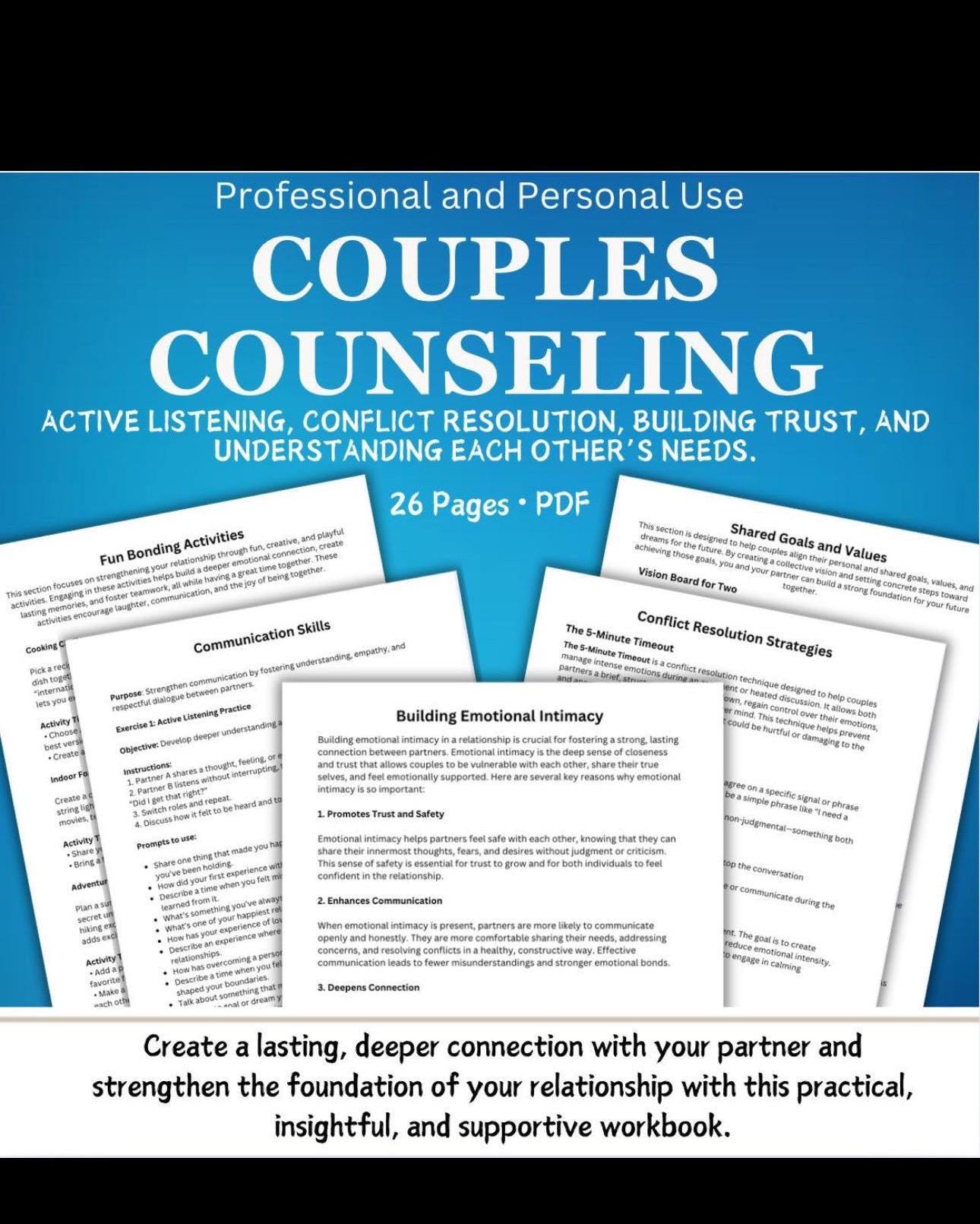 Couples Therapy Workbook | Relationship Communication, Conflict Resolution (PDF)