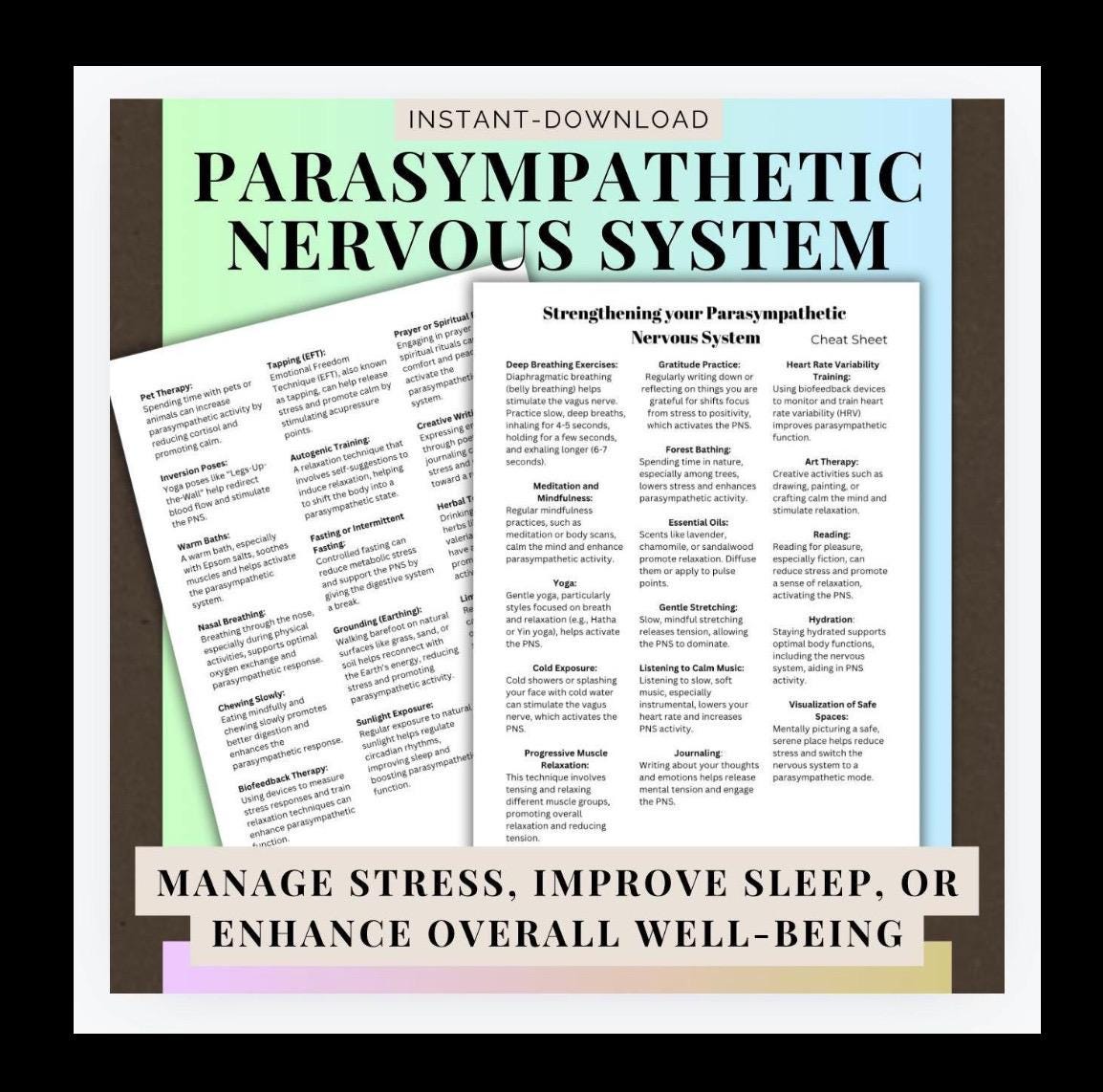 Parasympathetic Nervous System Cheat Sheet, Emotional Regulation (Digital Download)