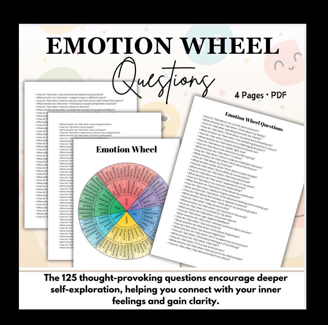 Emotion Wheel: Therapy Reflection Prompts (Digital Download)