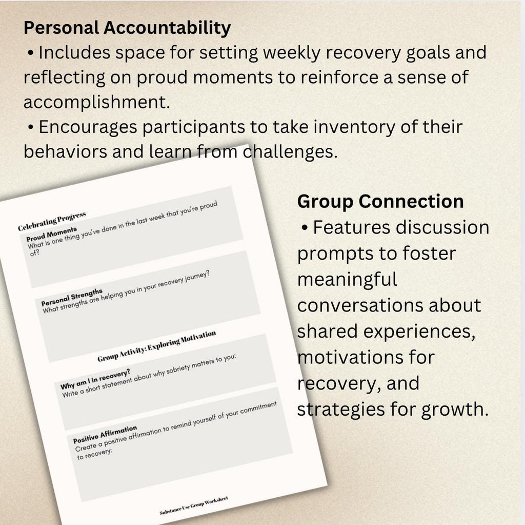 Substance Use Recovery Worksheet: Reflection & Triggers (PDF)
