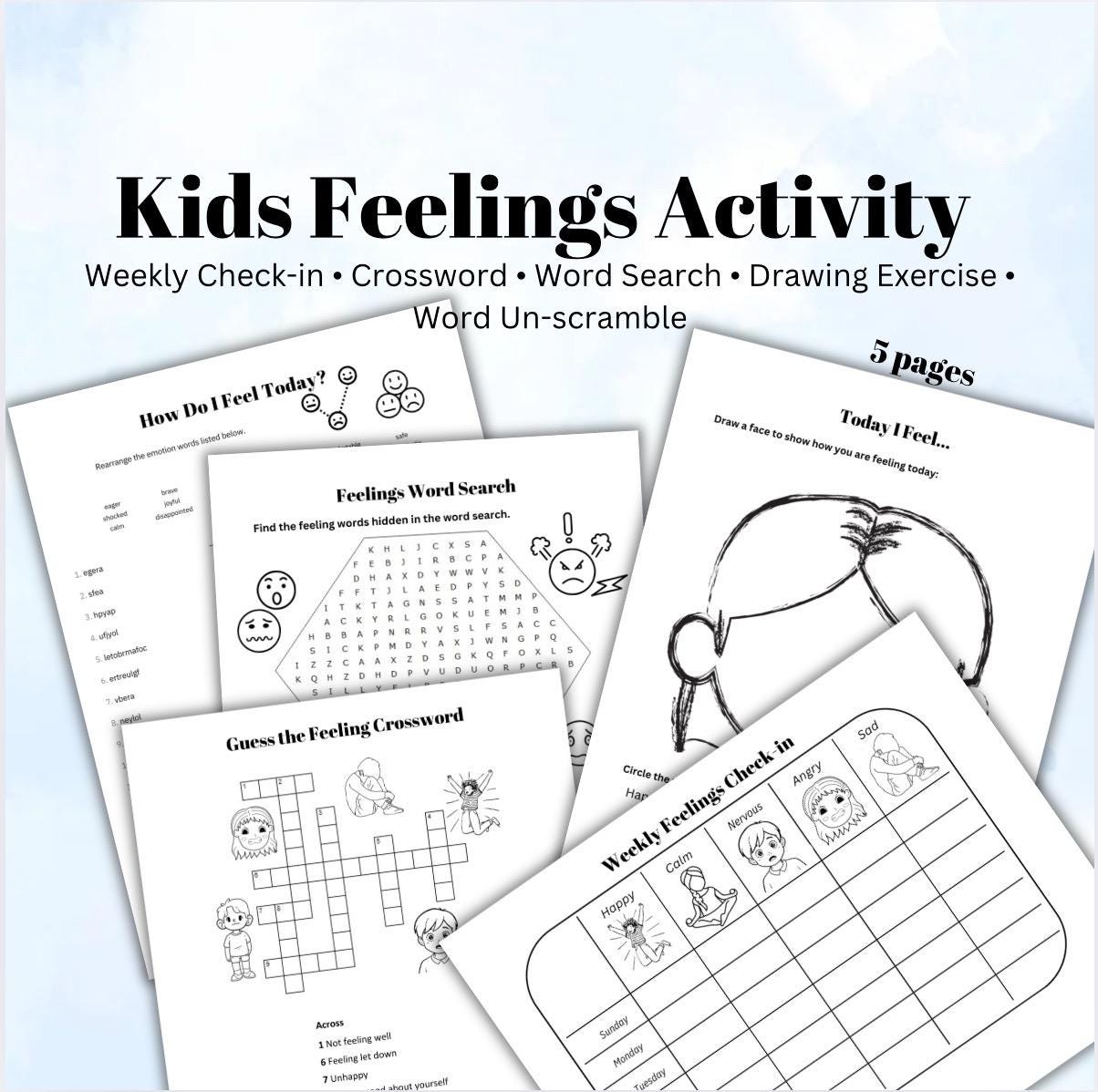 Kids Feelings Activity Sheets PDF Emotional Check-In, Puzzles & Printable Social-Emotional Learning Worksheets