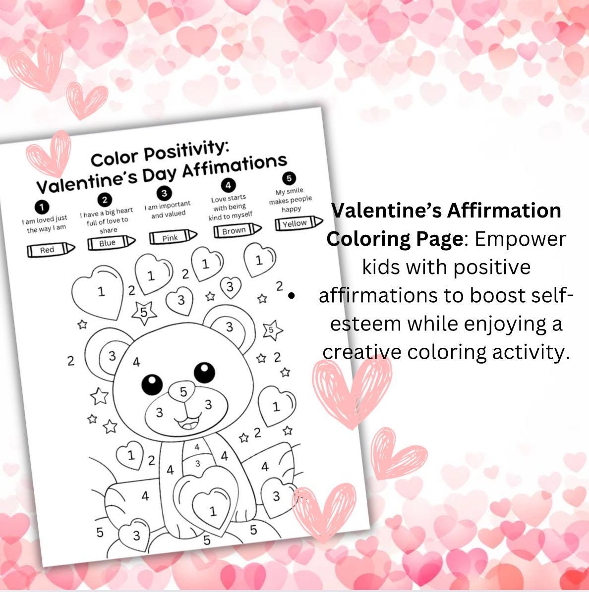 Children’s Valentines Day Theme  Bundle Emotional Learning Therapy Tool Kids Valentine Activity Coloring Pages