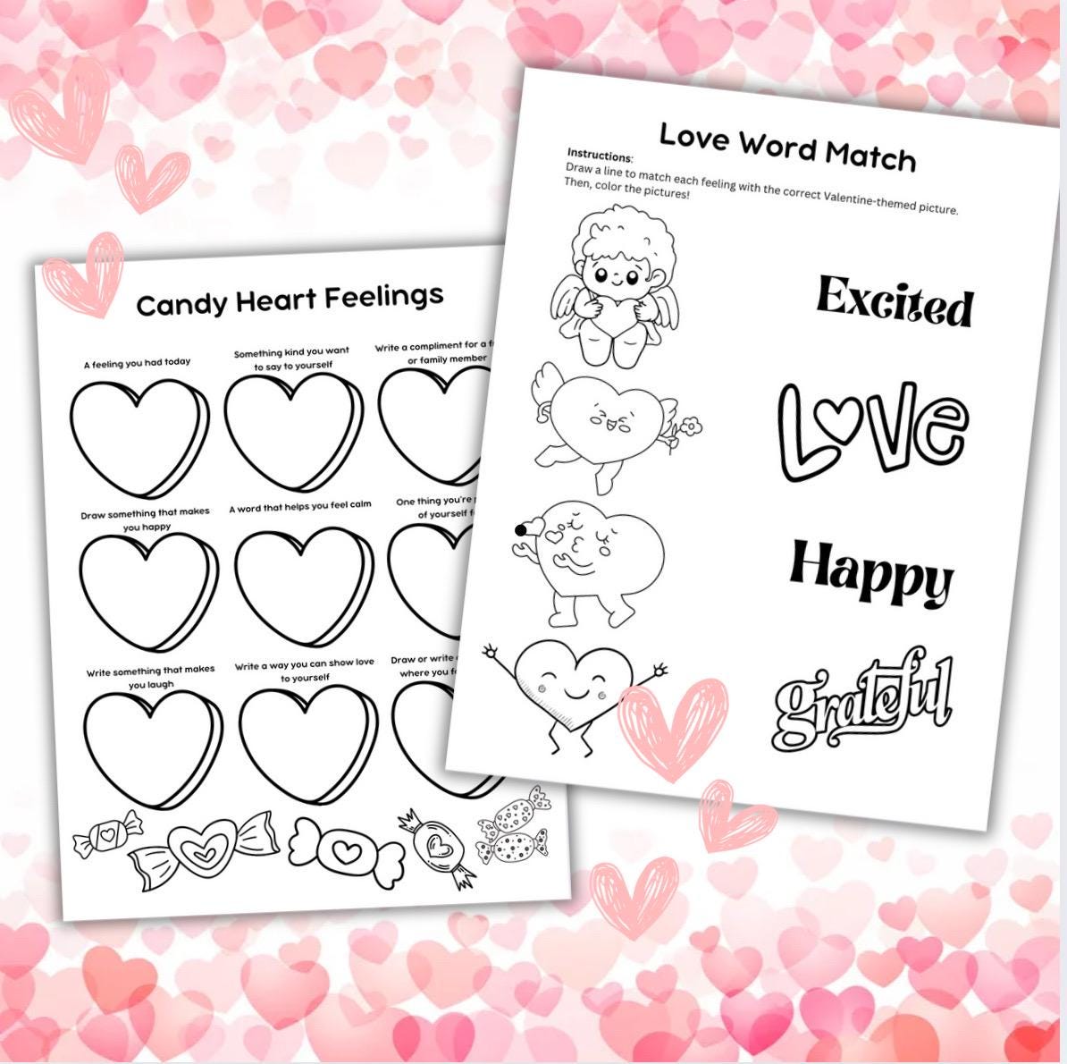 Children’s Valentines Day Theme  Bundle Emotional Learning Therapy Tool Kids Valentine Activity Coloring Pages