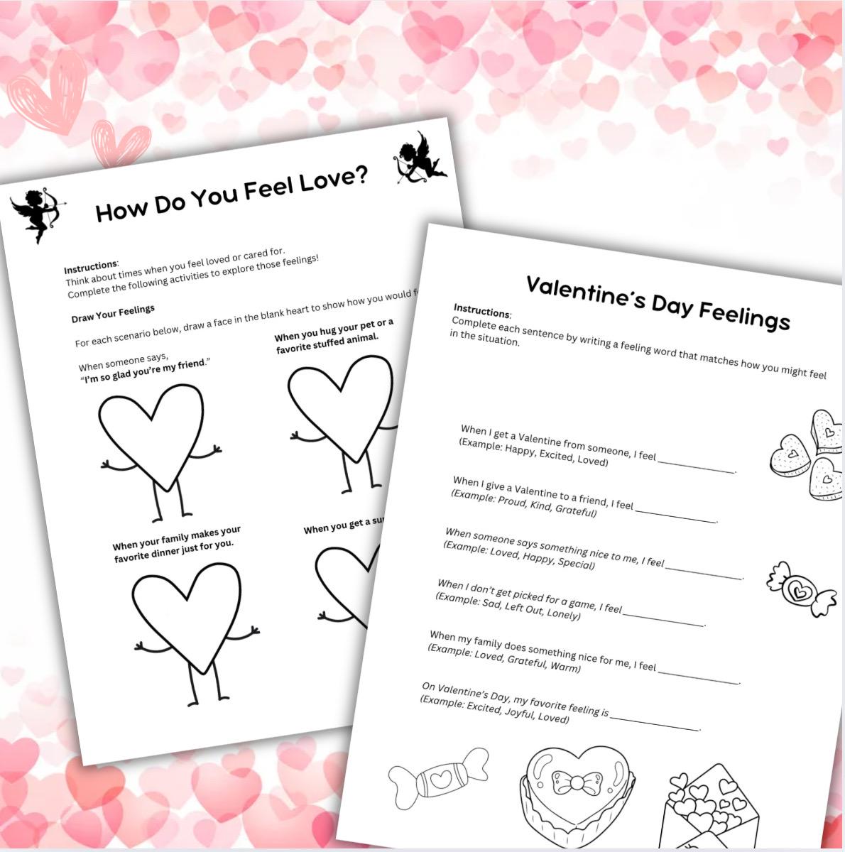 Children’s Valentines Day Theme  Bundle Emotional Learning Therapy Tool Kids Valentine Activity Coloring Pages