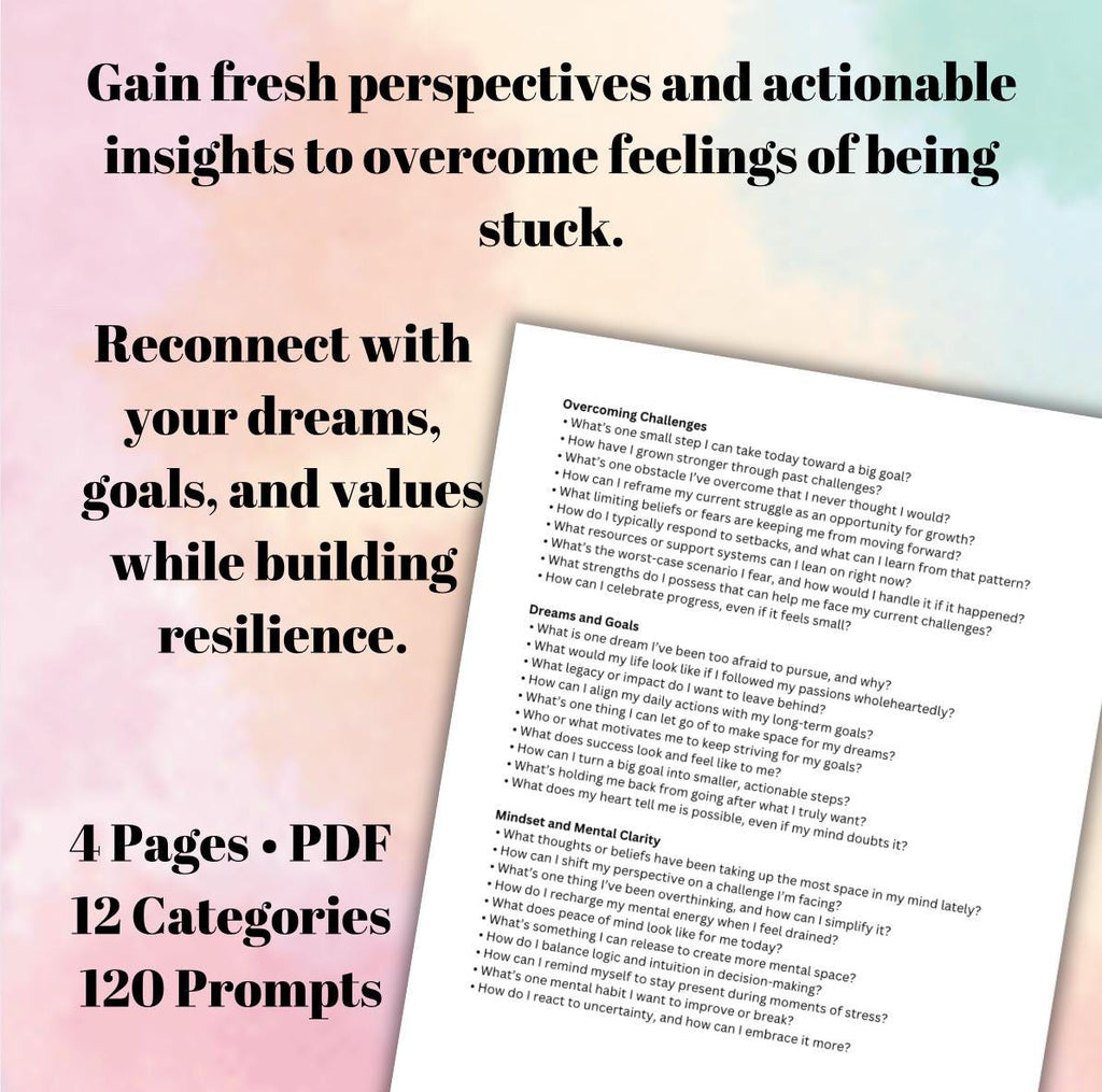 Getting Unstuck Feeling Stuck Journal Prompts: Clarity, Confidence (Digital Download)
