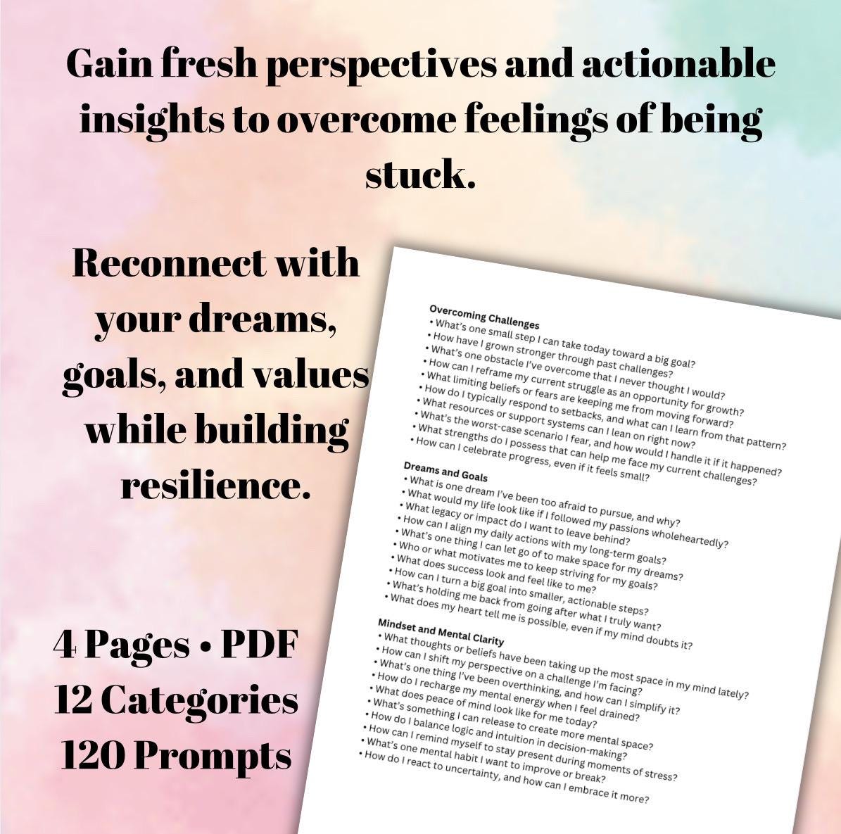 Getting Unstuck Feeling Stuck Journal Prompts: Clarity, Confidence (Digital Download)