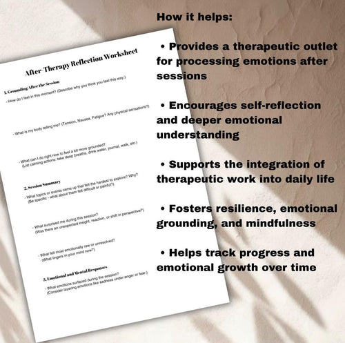 After Therapy Session Reflection Worksheet: Emotional Processing (PDF)