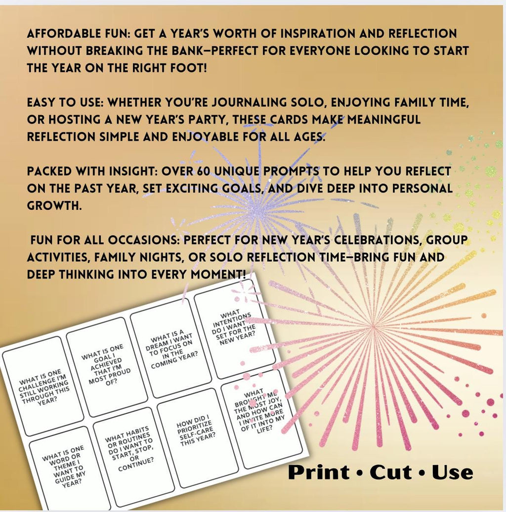 New Year Reflection Cards: 72 Intention Prompts (Digital Download) 2025 NYE Game Family Activity for New Years Eve