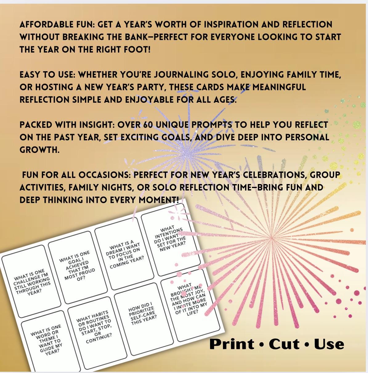 New Year Reflection Cards: 72 Intention Prompts (Digital Download) 2025 NYE Game Family Activity for New Years Eve