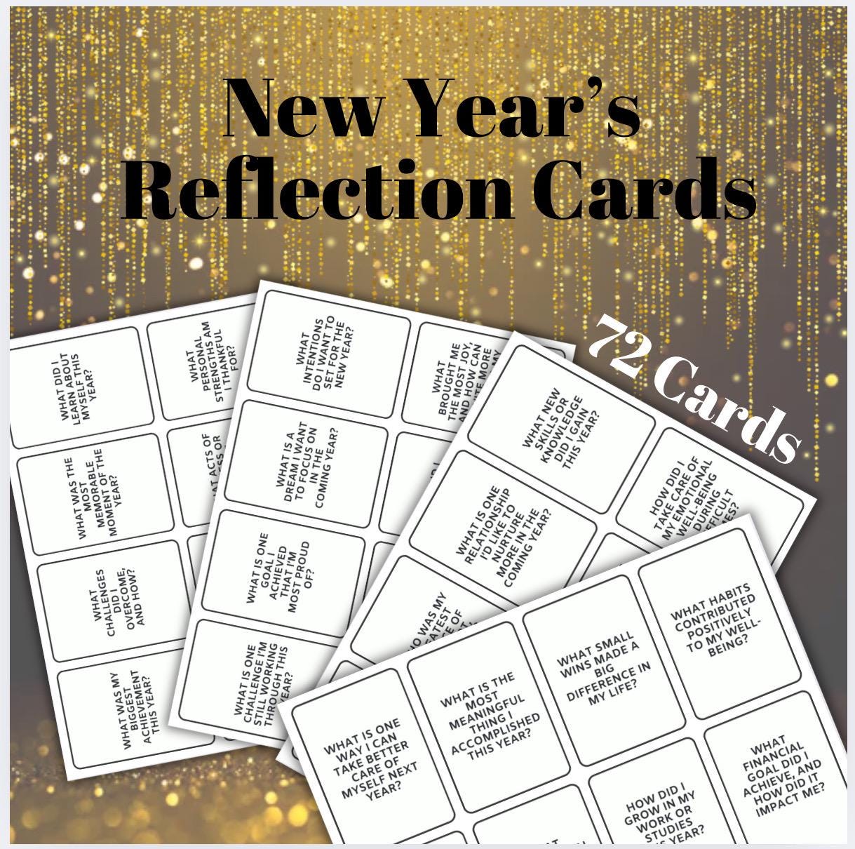 New Year Reflection Cards: 72 Intention Prompts (Digital Download) 2025 NYE Game Family Activity for New Years Eve