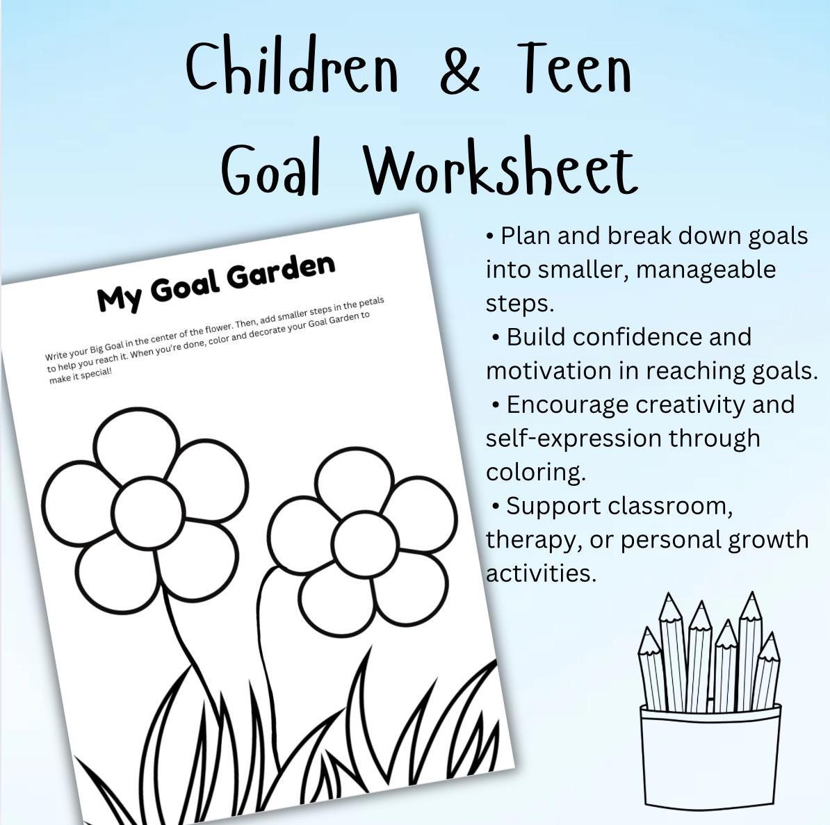 My Goal Garden Worksheet: Children & Teens Goal Setting (Printable PDF)