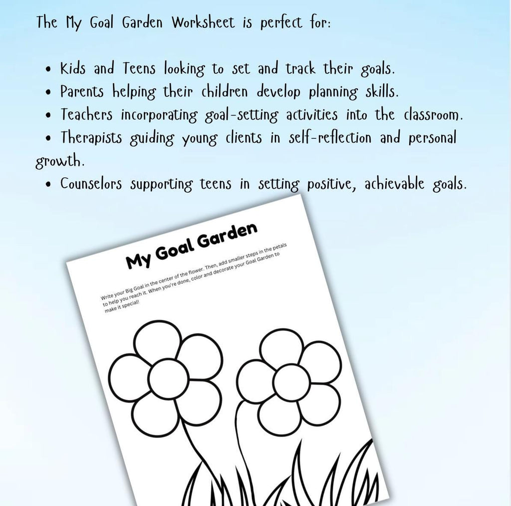 My Goal Garden Worksheet: Children & Teens Goal Setting (Printable PDF)