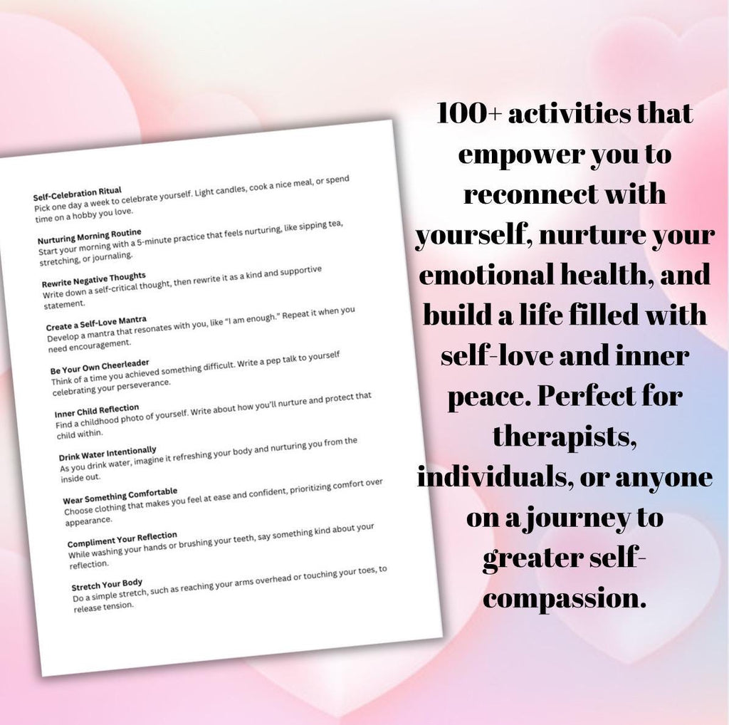 Self-Love Toolkit: 100+ Emotional Wellness Activities (Printable Therapy Handout)