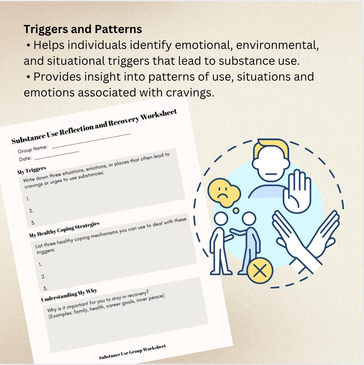 Substance Use Recovery Worksheet: Reflection & Triggers (PDF)