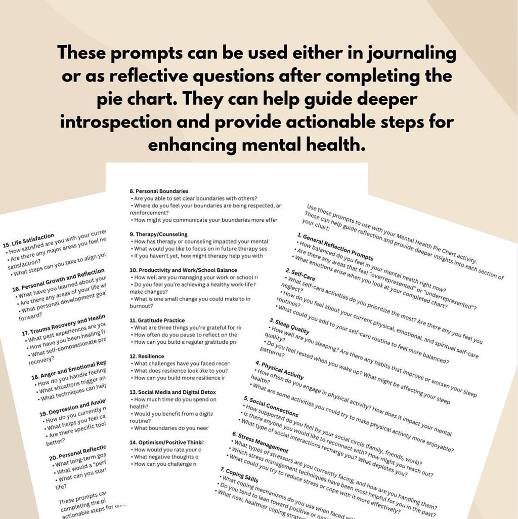 Mental Health Pie Chart Worksheet Self-Reflection Wellness Balance Therapy Tool Emotional Check-In