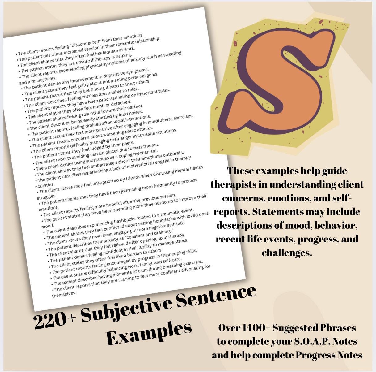 SOAP Notes Examples | Therapy Progress Notes Template (Digital Download)