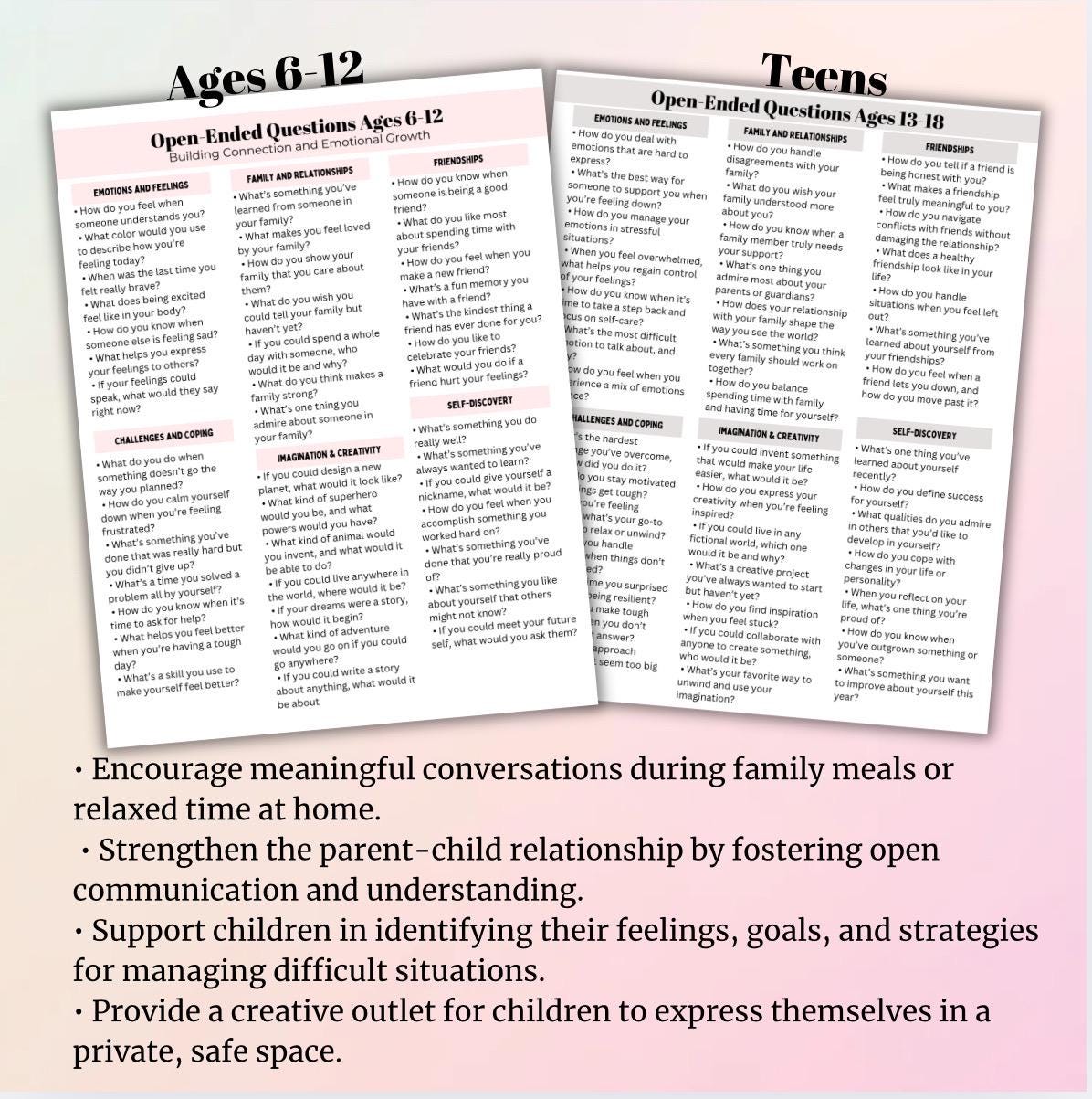 SEL Conversation Starter Cards for Kids & Teens Open Ended Questions (Digital Download)