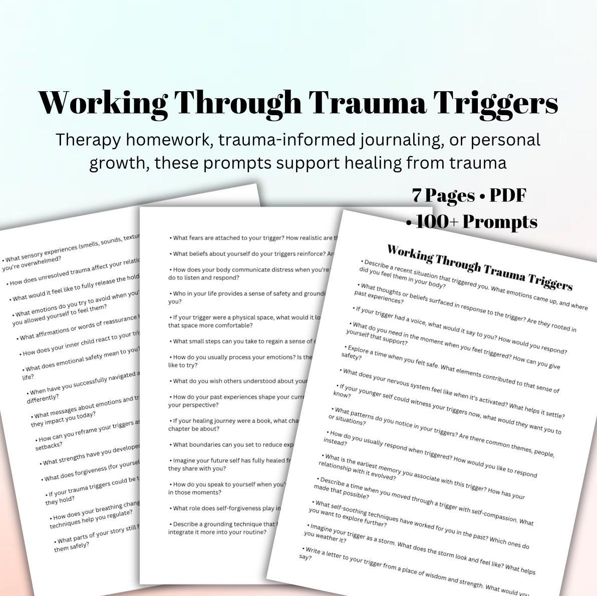 Trauma Triggers Journal Prompts | Emotional Healing, Processing Trauma Therapy Tool (PDF)