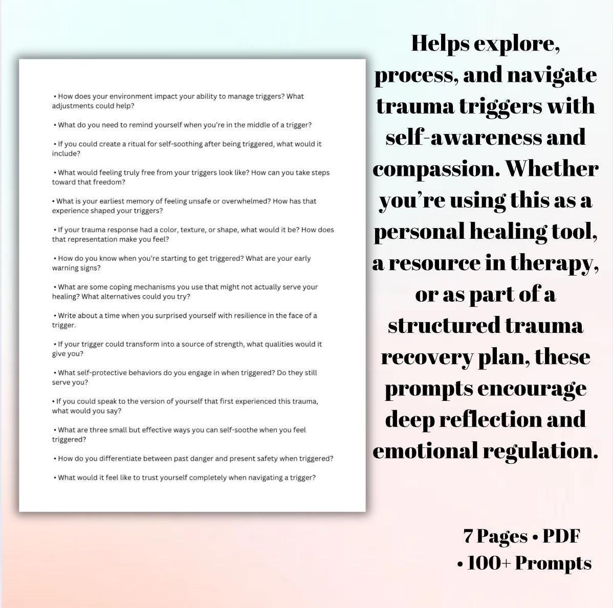 Trauma Triggers Journal Prompts | Emotional Healing, Processing Trauma Therapy Tool (PDF)