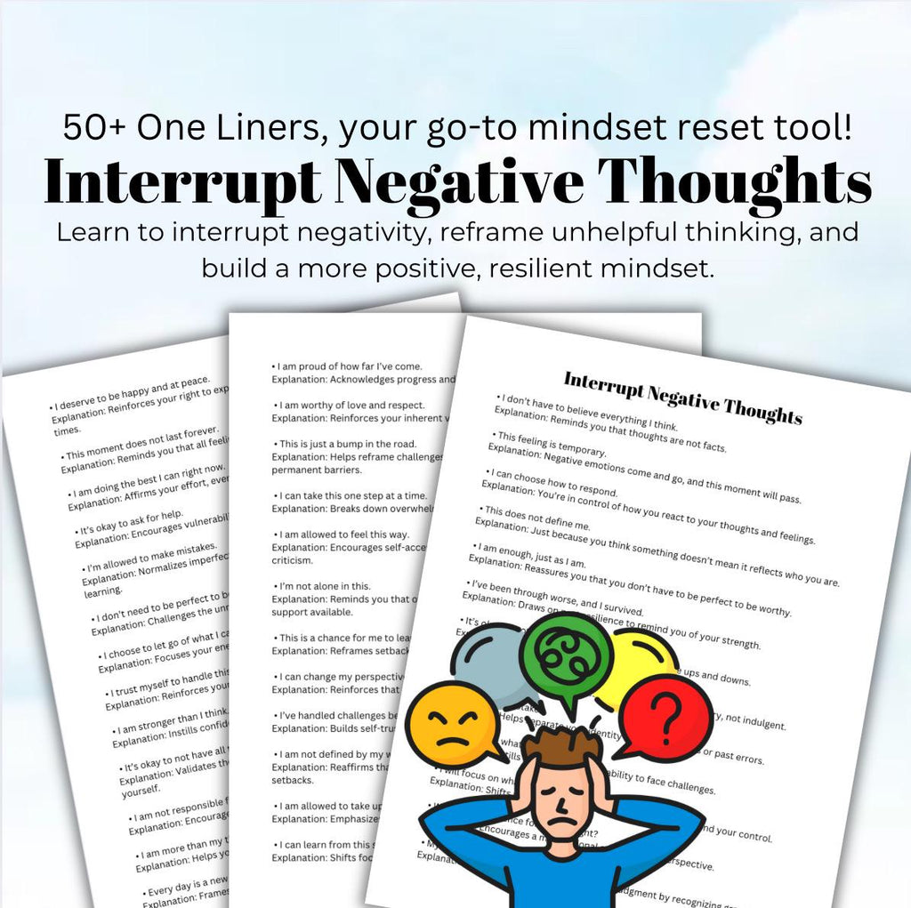 One Liners to Reverse Negative Thoughts Help with Negativity Reframe Unhelpful Thinking Client Handout