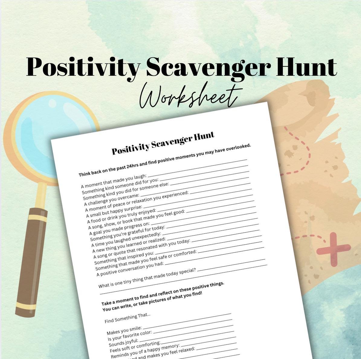 Mindfulness Scavenger Hunt Reflection Activity Positivity Therapy Worksheet Coping Skills