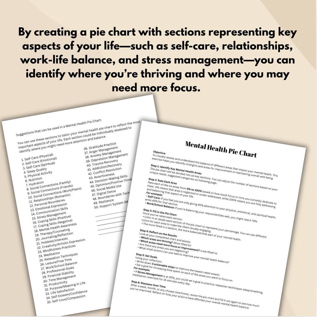 Mental Health Pie Chart Worksheet Self-Reflection Wellness Balance Therapy Tool Emotional Check-In