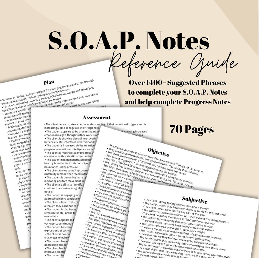 SOAP Notes Examples | Therapy Progress Notes Template (Digital Download)