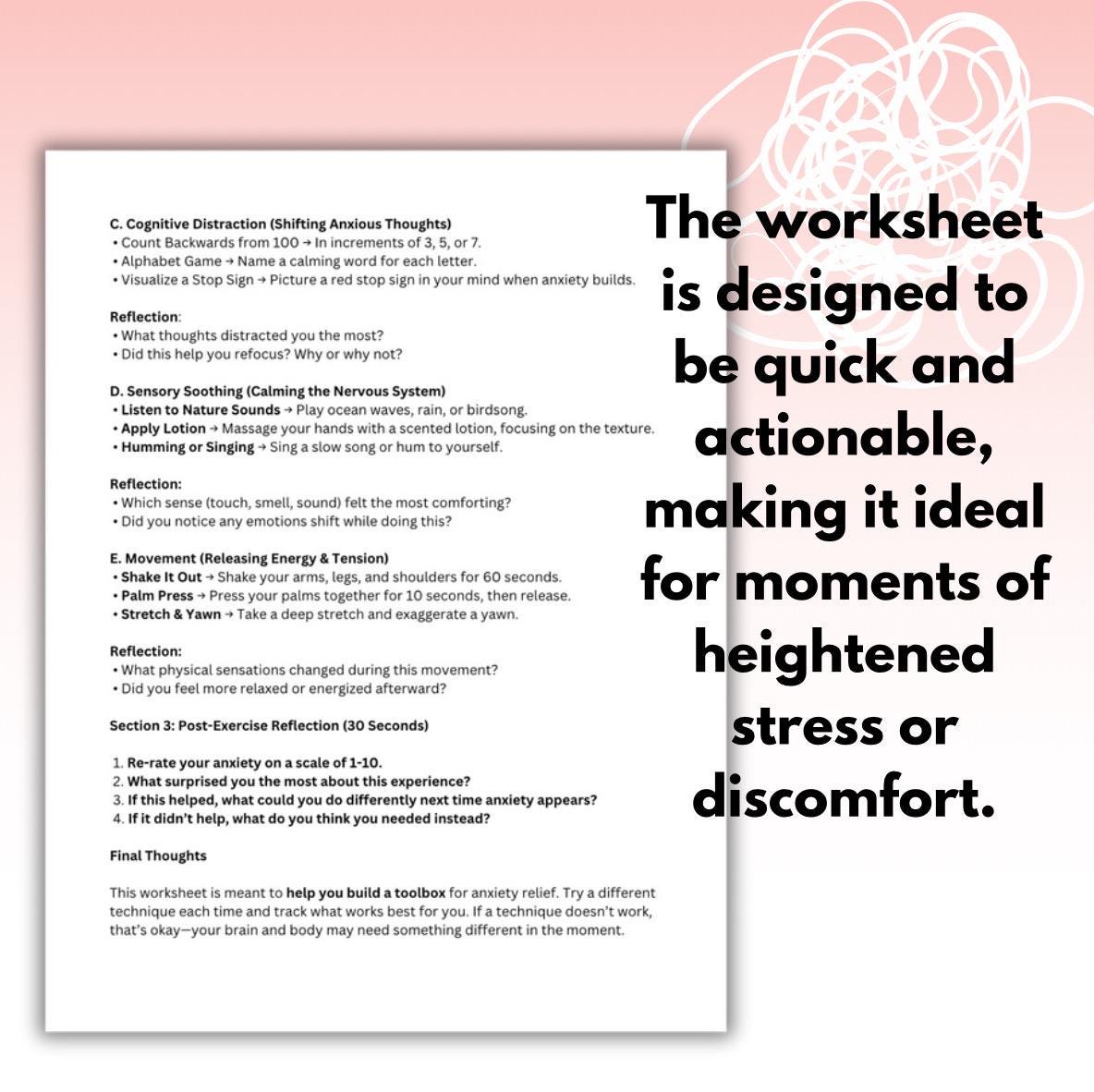 One Minute Anxiety Relief Anxious Toolbox Techniques for Coping with Anxiety Management Strategies Worksheet