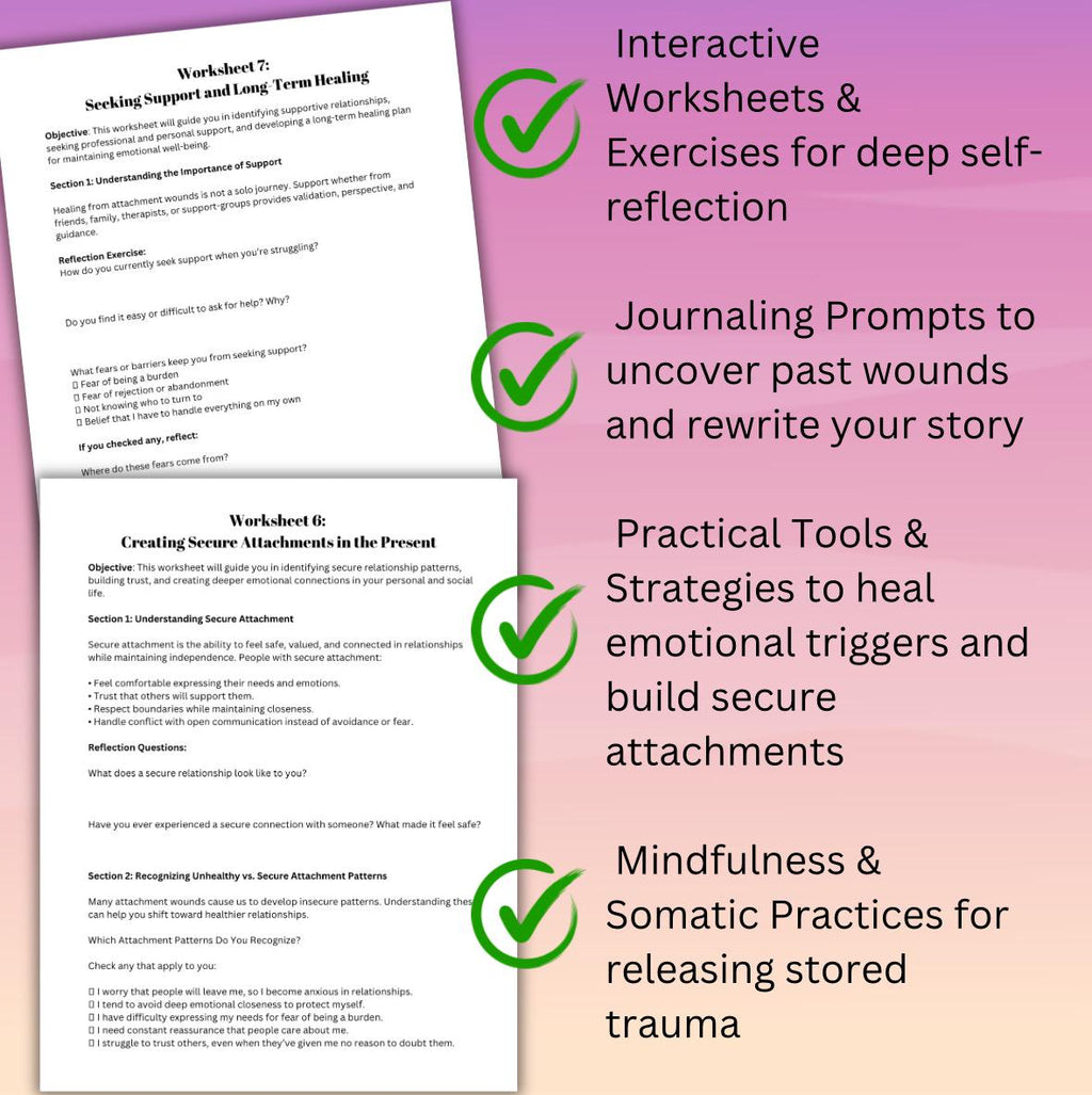 Healing Attachment Wounds Guided Workbook Trauma Recovery Secure Relationships Tool Therapy Session Worksheets