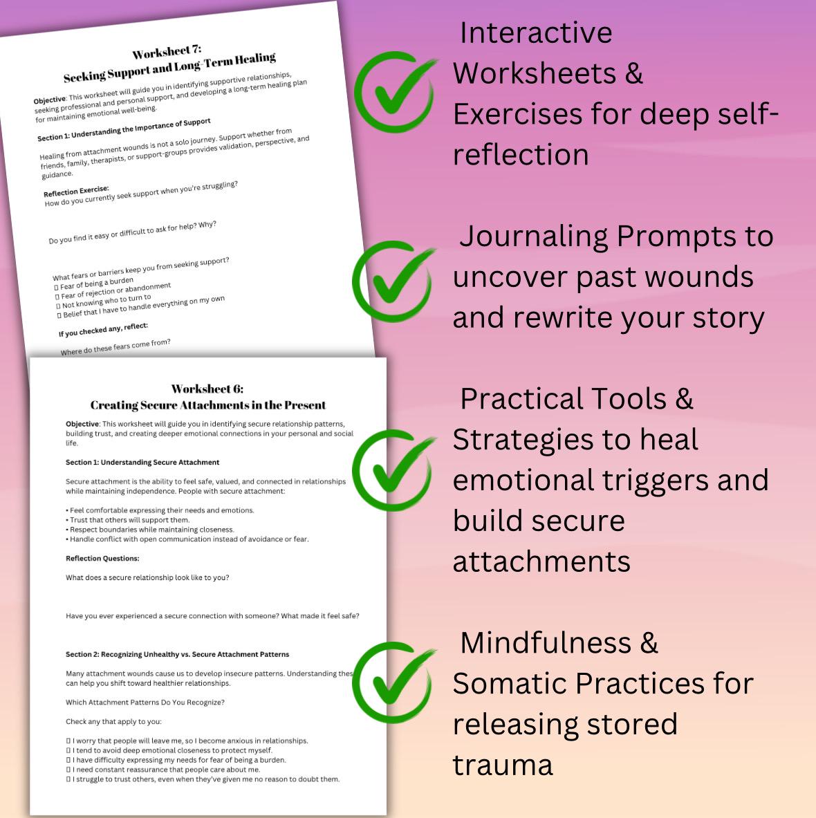 Healing Attachment Wounds Guided Workbook Trauma Recovery Secure Relationships Tool Therapy Session Worksheets