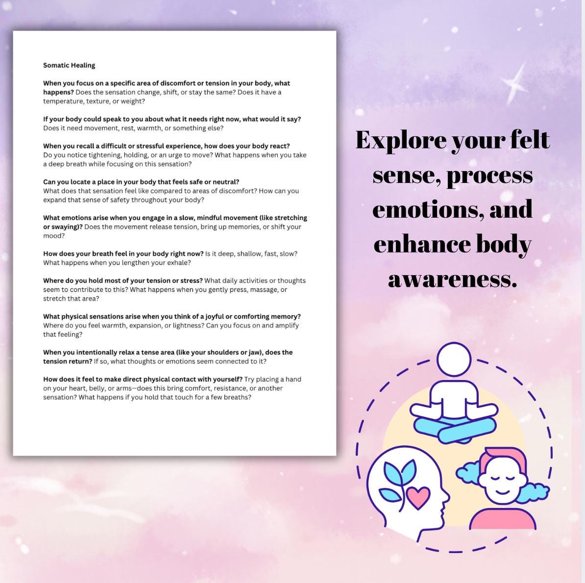 Somatic Journey Somatic Questions Guided Exercise Body Awareness and Emotional Release Self Discovery Tool
